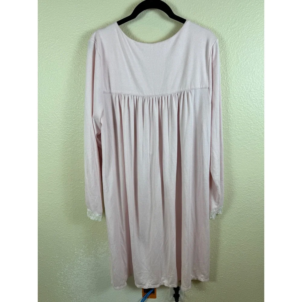 Eileen West Nightgown Women Medium Pink Lace Trim Henley Long Sleeve Sleepwear
